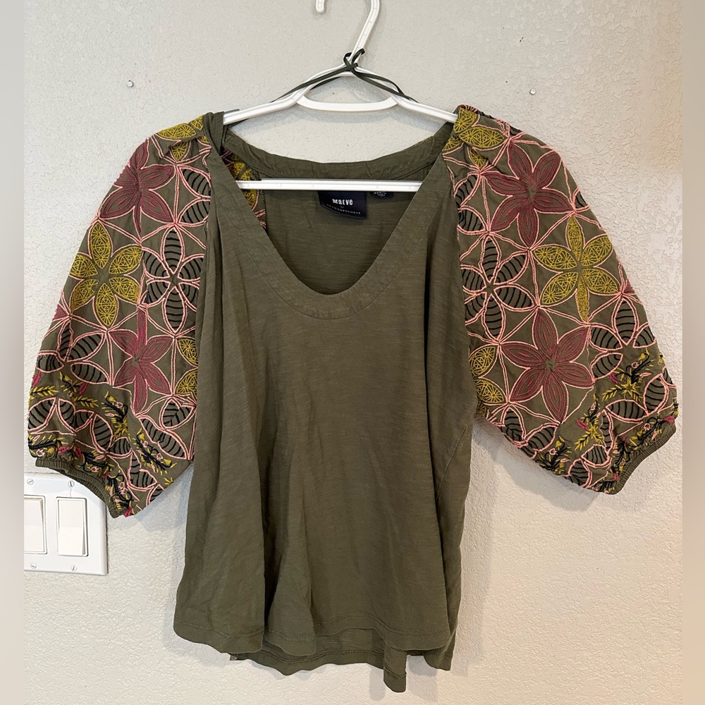 Maeve Olive Green Floral Sleeve Top